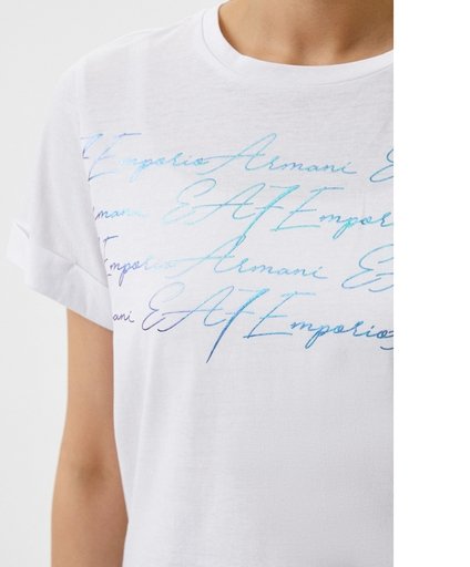 EA7 Logolu Bisiklet Yaka % 100 Pamuk Regular Fit Bayan T Shirt 6LTT25 TJDMZ 1100 BEYAZ - 4