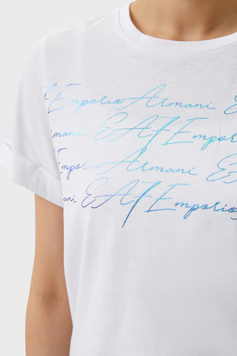 EA7 Logolu Bisiklet Yaka % 100 Pamuk Regular Fit Bayan T Shirt 6LTT25 TJDMZ 1100 BEYAZ - 5