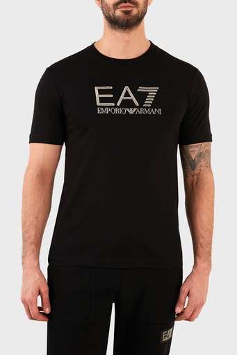 EA7 Logolu Bisiklet Yaka % 100 Pamuk Slim Fit Erkek T Shirt 3RPT71 PJM9Z 1200 SİYAH - 1