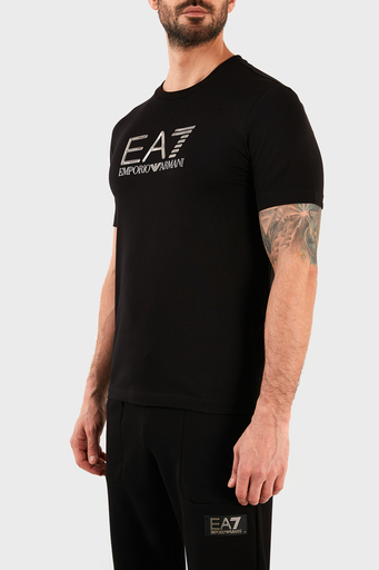 EA7 Logolu Bisiklet Yaka % 100 Pamuk Slim Fit Erkek T Shirt 3RPT71 PJM9Z 1200 SİYAH - 2