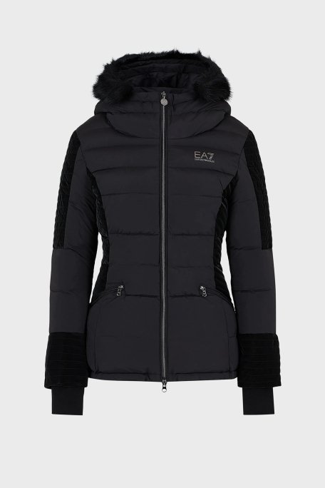 EA7 Logolu Kapüşonlu Suya ve Rüzgara Dayanıklı Regular Fit Bayan Mont 6RTB14 TNDAZ 1200 SİYAH - 4
