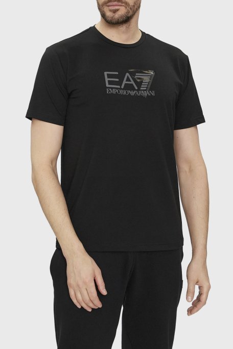 EA7 Logolu Pamuk Karışımlı Bisiklet Yaka Regular Fit Erkek T Shirt 3DPT36 PJULZ 1200 SİYAH - 1