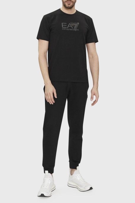 EA7 Logolu Pamuk Karışımlı Bisiklet Yaka Regular Fit Erkek T Shirt 3DPT36 PJULZ 1200 SİYAH - 3
