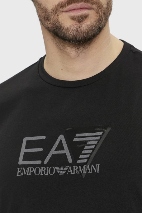 EA7 Logolu Pamuk Karışımlı Bisiklet Yaka Regular Fit Erkek T Shirt 3DPT36 PJULZ 1200 SİYAH - 4