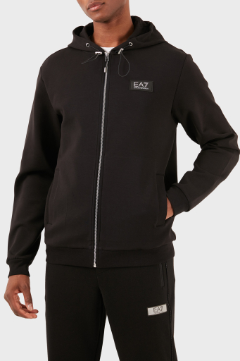 EA7 Logolu Pamuklu Kapüşonlu Regular Fit Fermuarlı Erkek Sweat 3DPM82 PJUEZ 1200 SİYAH - 1