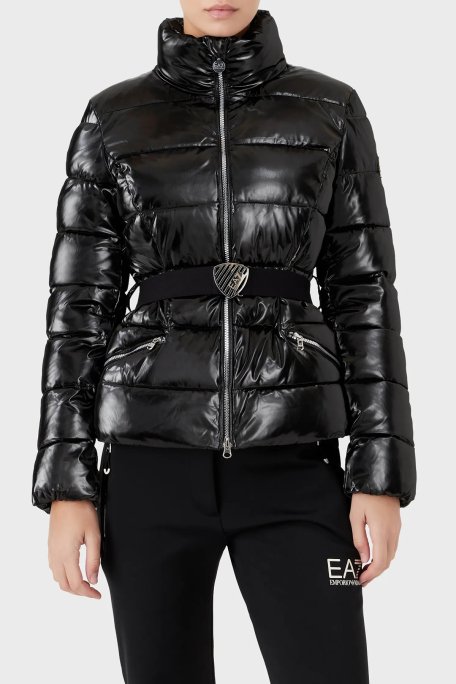 EA7 Logolu Regular Fit Kemerli Parlak Görünümlü Dik Yaka Bayan Mont 6LTB12 TNAUZ 1200 SİYAH - 1
