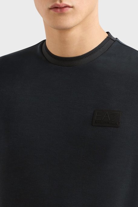 EA7 Logolu Regular Fit Sıfır Yaka Erkek T Shirt 7M000089 AF13862 UC001 SİYAH - 4