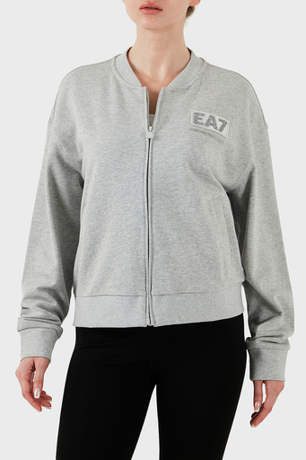 EA7 Logolu Streç Pamuklu Regular Fit Kolej Yaka Bayan Sweat 7W000178 AF12473 O8002 GRİ - 7