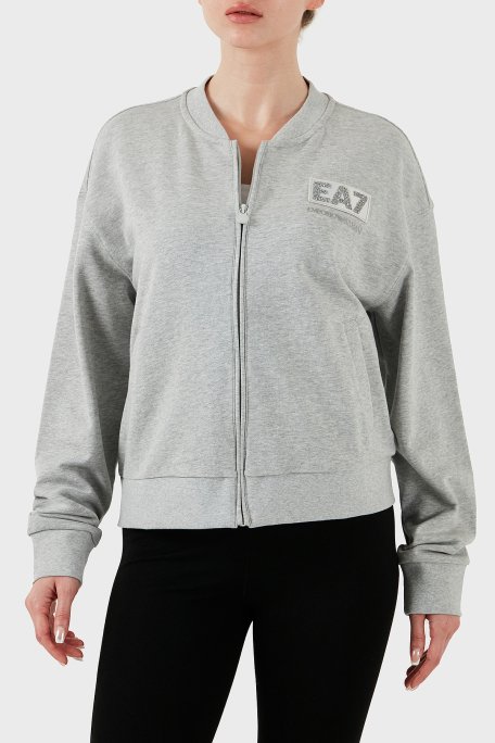 EA7 Logolu Streç Pamuklu Regular Fit Kolej Yaka Bayan Sweat 7W000178 AF12473 O8002 GRİ - 1