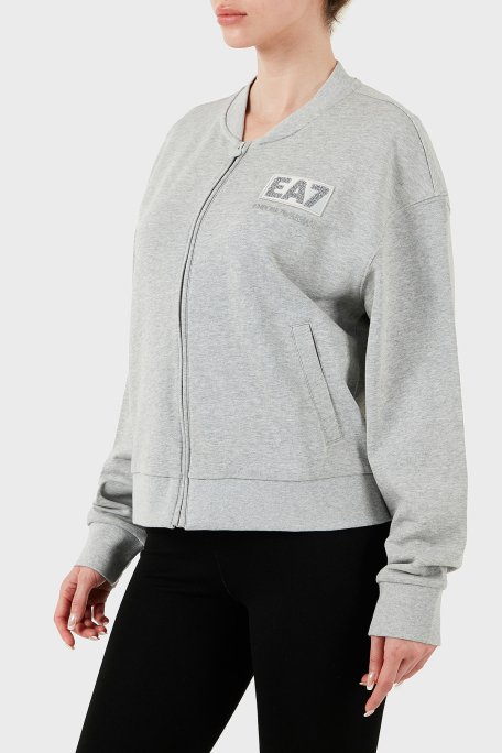EA7 Logolu Streç Pamuklu Regular Fit Kolej Yaka Bayan Sweat 7W000178 AF12473 O8002 GRİ - 2