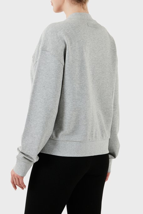 EA7 Logolu Streç Pamuklu Regular Fit Kolej Yaka Bayan Sweat 7W000178 AF12473 O8002 GRİ - 3