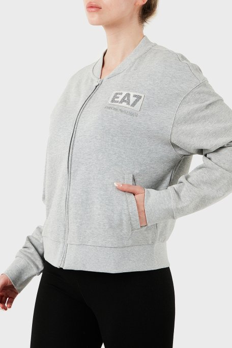 EA7 Logolu Streç Pamuklu Regular Fit Kolej Yaka Bayan Sweat 7W000178 AF12473 O8002 GRİ - 4