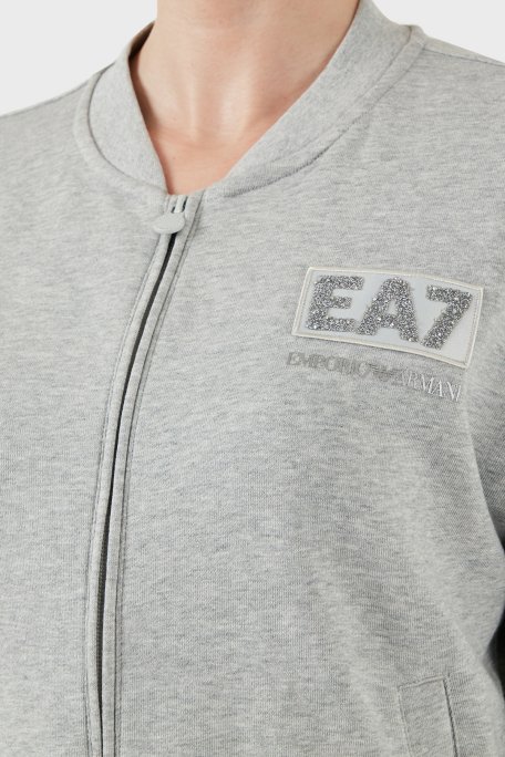 EA7 Logolu Streç Pamuklu Regular Fit Kolej Yaka Bayan Sweat 7W000178 AF12473 O8002 GRİ - 5