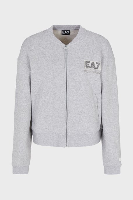 EA7 Logolu Streç Pamuklu Regular Fit Kolej Yaka Bayan Sweat 7W000178 AF12473 O8002 GRİ - 6