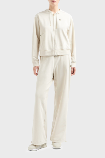 EA7 Logolu Streç Pamuklu Relaxed Fit Kapüşonlu Bayan Eşofman Takımı 7W000086 AF13135 U1112 KREM - 3