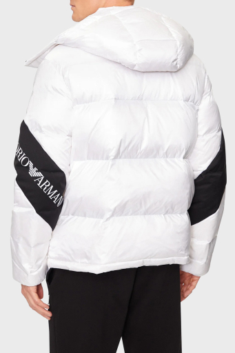 EA7 Logolu Su İtici Rüzgar Geçirmez Oversize Fit Çıkarılabilir Kapüşonlu Şişme Erkek Mont 6DPB33 PNEOZ 1100 BEYAZ - 10