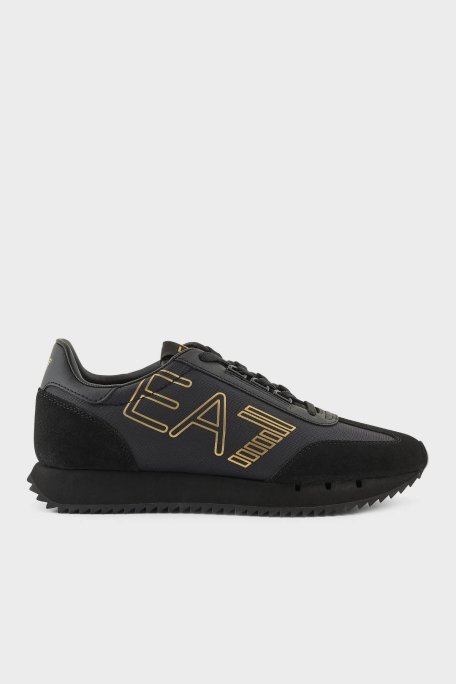 EA7 Logolu Süet Detaylı Sneaker Unisex Ayakkabı X8X101 XK257 M701 SİYAH-GOLD - 1