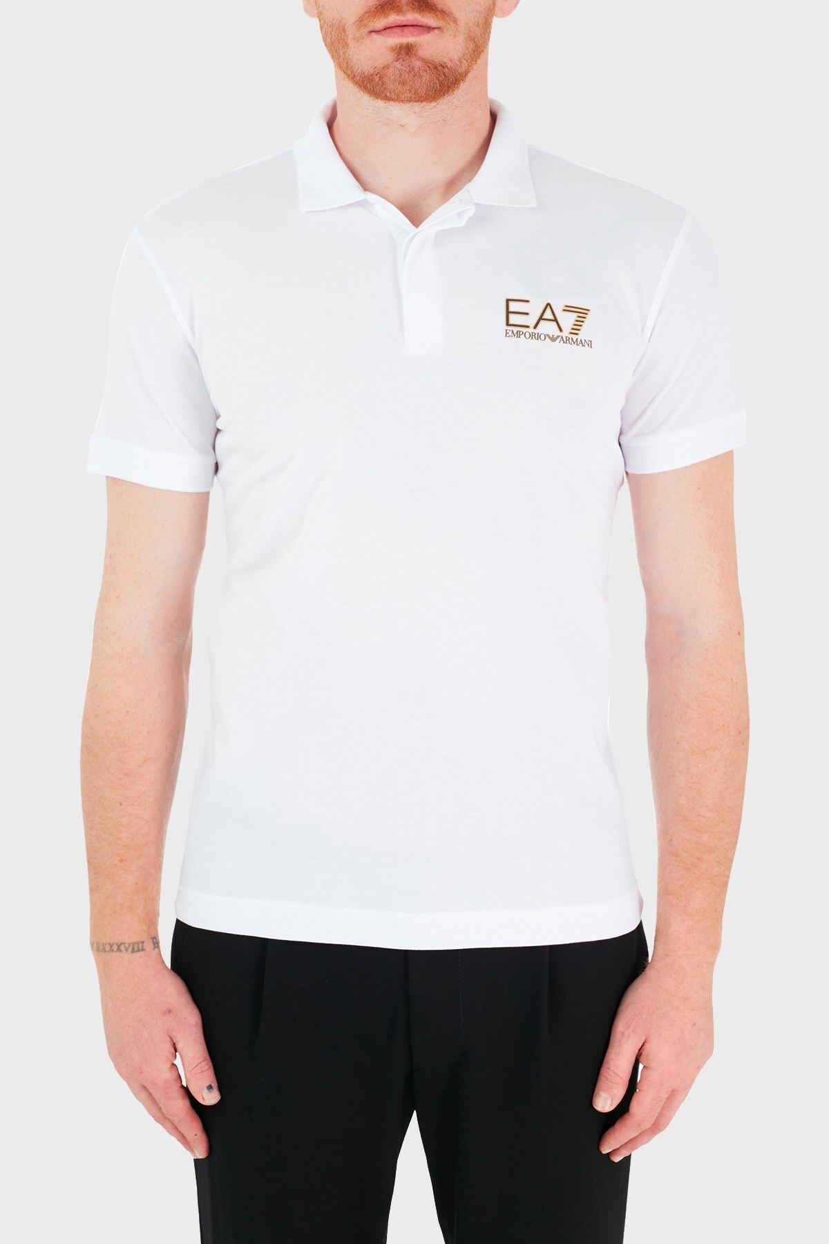 EA7 Marka Logolu % 100 Pamuk T Shirt Erkek Polo 3KPF36 PJ5AZ 1100 BEYAZ