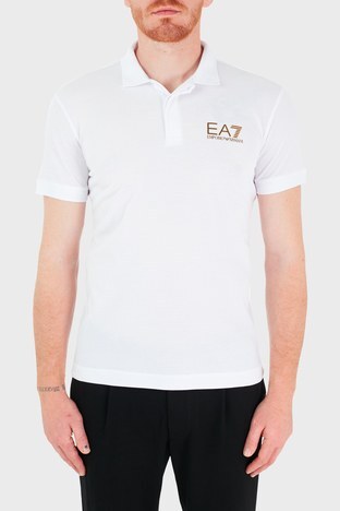 EA7 - EA7 Marka Logolu % 100 Pamuk T Shirt Erkek Polo 3KPF36 PJ5AZ 1100 BEYAZ