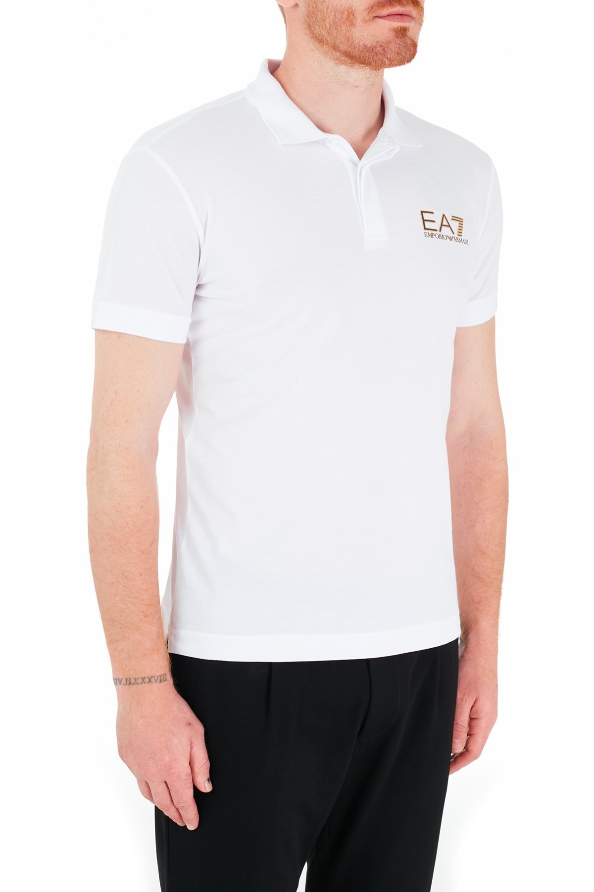 EA7 Marka Logolu % 100 Pamuk T Shirt Erkek Polo 3KPF36 PJ5AZ 1100 BEYAZ