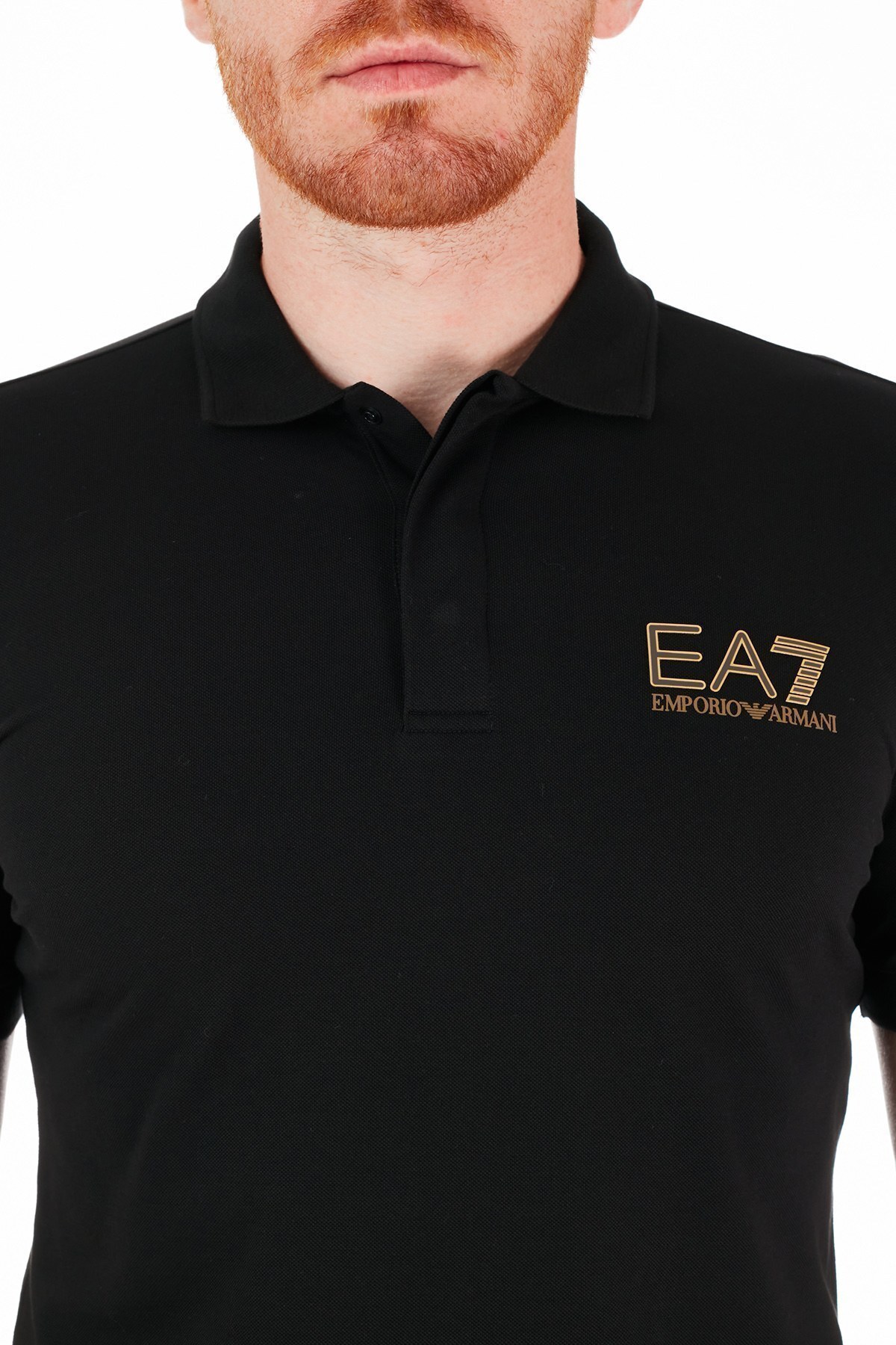 EA7 Marka Logolu % 100 Pamuk T Shirt Erkek Polo 3KPF36 PJ5AZ 1200 SİYAH