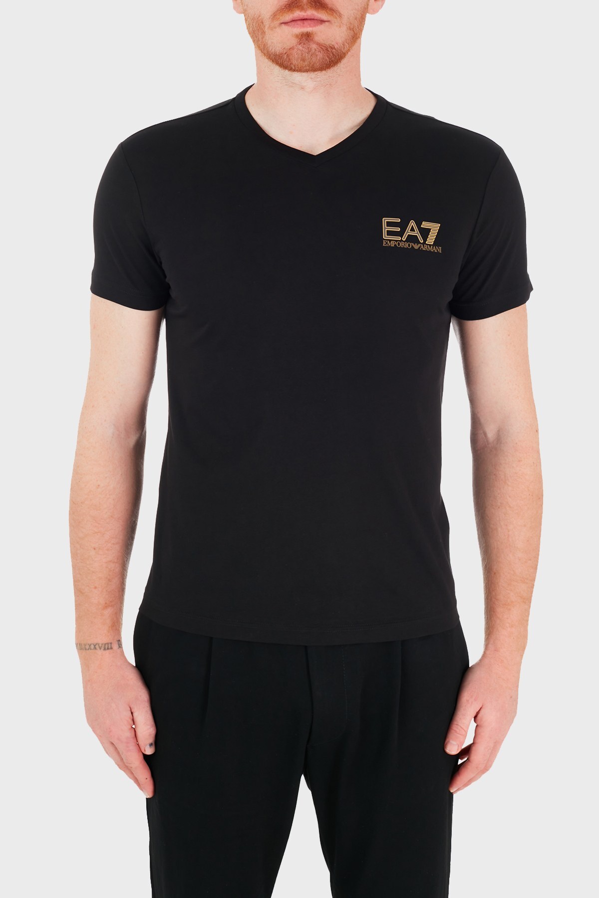 EA7 Marka Logolu V Yaka % 100 Pamuk Erkek T Shirt 3KPT86 PJM9Z 1200 SİYAH