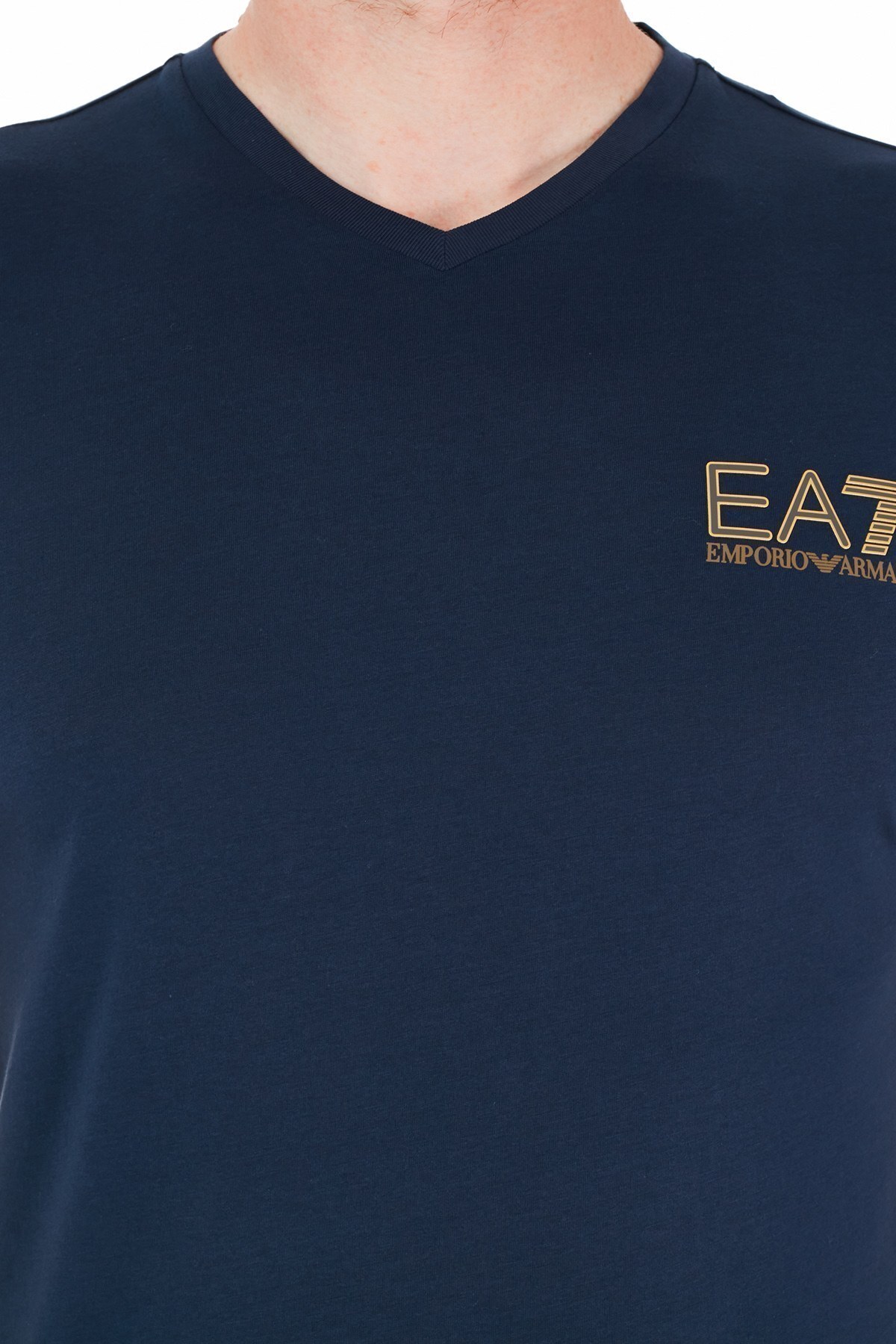 EA7 Marka Logolu V Yaka % 100 Pamuk Erkek T Shirt 3KPT86 PJM9Z 1554 LACİVERT