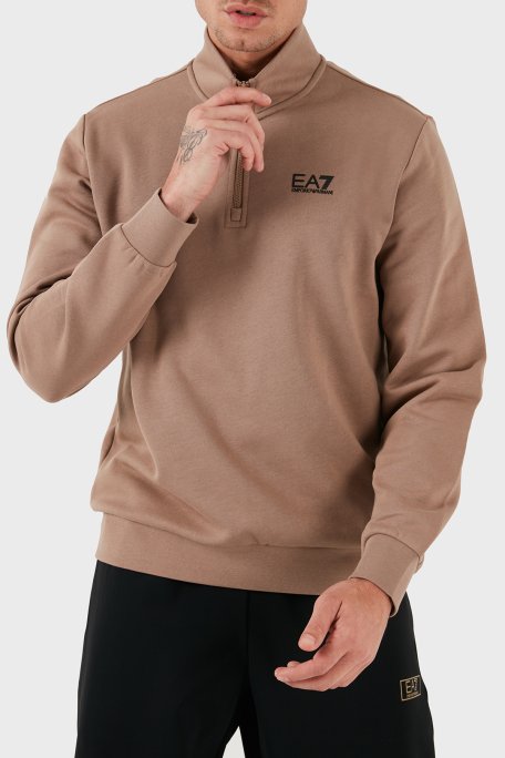 EA7 Pamuk Karışımlı Regular Fit Yarım Fermuarlı Dik Yaka Erkek Sweat 8NPM35 PJVTZ 1745 SÜTLÜ KAHVE - 5
