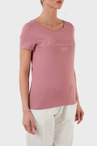 EA7 Pamuklu Baskılı Regular Fit Bisiklet Yaka Bayan T Shirt 3LTT16 TJCRZ 1413 PEMBE - 2