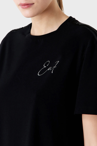 EA7 Pamuklu Boyfriend Fit Bisiklet Yaka Bayan T Shirt 6RTT10 TJDZZ 1200 SİYAH