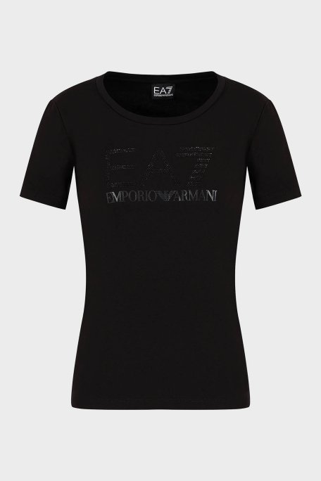 EA7 Pamuklu Regular Fit Bisiklet Yaka Bayan T Shirt 3DTT21 TJFKZ 1200 SİYAH - 5