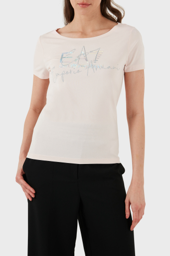 EA7 Pamuklu Regular Fit Bisiklet Yaka Bayan T Shirt 3DTT26 TJFKZ 1422 PUDRA - 4