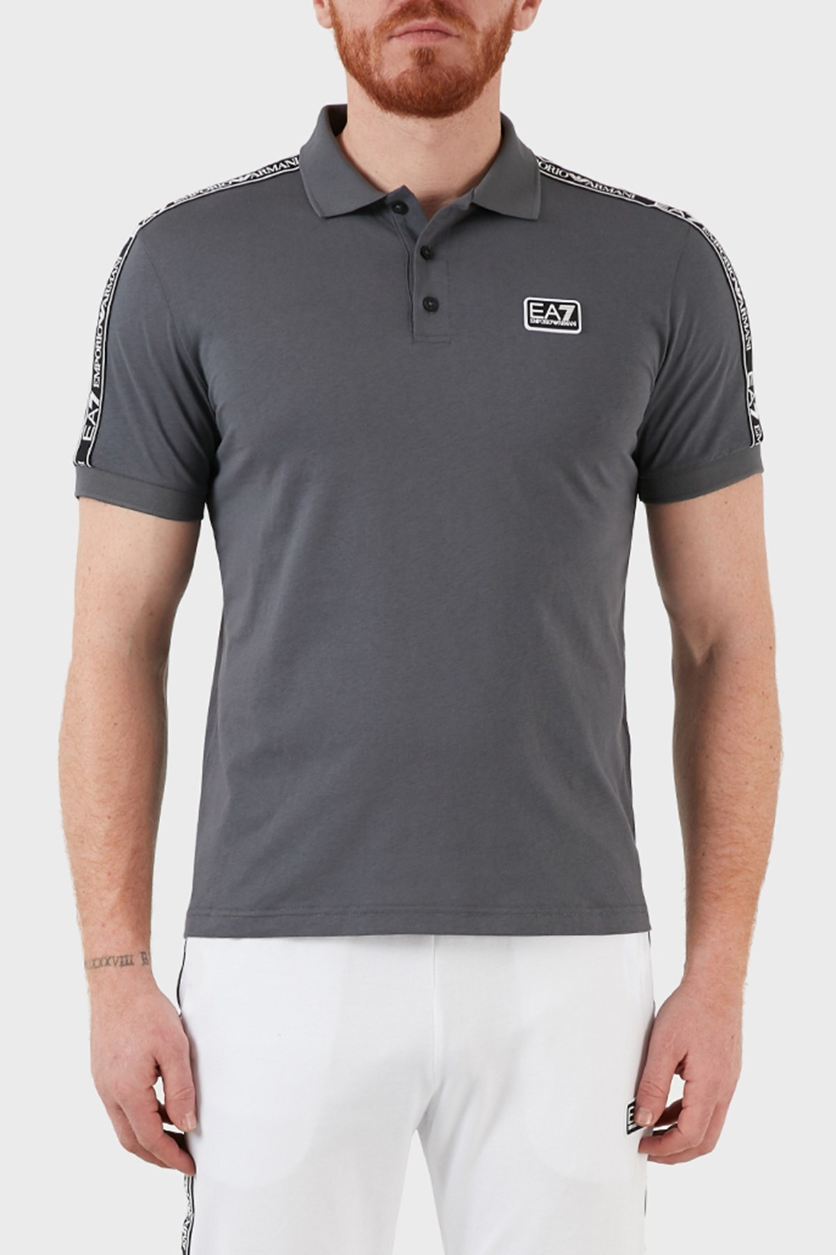 EA7 Pamuklu Regular Fit Düğmeli T Shirt Erkek Polo 3LPF20 PJ02Z 0977 GRİ