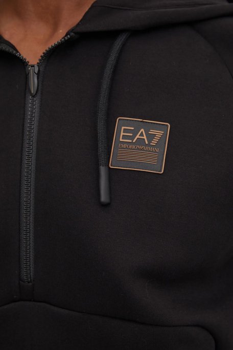 EA7 Pamuklu Regular Fit Renk Bloklu Yarım Fermuarlı Kapüşonlu Erkek Sweat 6DPM37 PJODZ 1200 SİYAH - 4