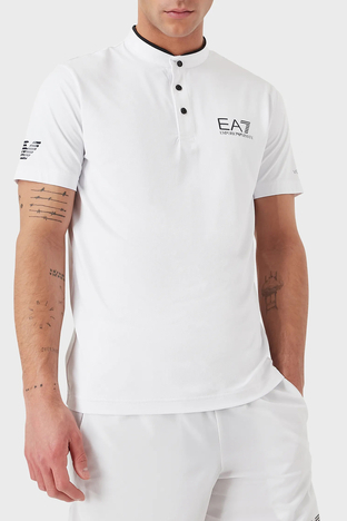 Ea7 - EA7 Regular Fit Düğmeli Sıfır Yaka Erkek T Shirt 8NPT21 PJEMZ 1100 BEYAZ