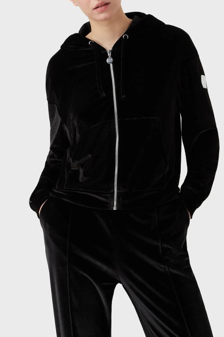 EA7 Regular Fit Fermuarlı Kapüşonlu Kadife Bayan Sweat 6LTM31 TJDWZ 1200 SİYAH - 1