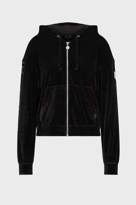 EA7 Regular Fit Fermuarlı Kapüşonlu Kadife Bayan Sweat 6LTM31 TJDWZ 1200 SİYAH - 3
