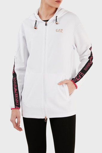 EA7 Regular Fit Fermuarlı Teknik Kumaşlı Kapüşonlu Bayan Sweat 3RTM04 TJKWZ 1100 BEYAZ - 8