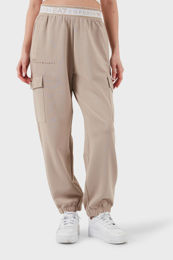 EA7 Regular Fit Normal Bel Ribanalı Paça Logolu Jogger Bayan Pantolon 7W000282 AF12501 U6155 BEJ - 1