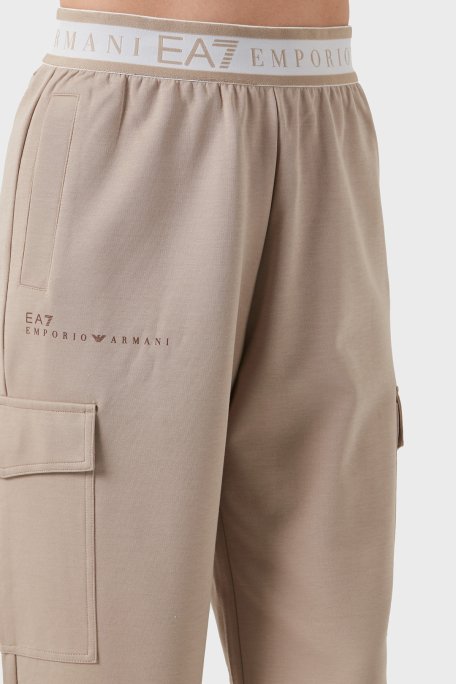 EA7 Regular Fit Normal Bel Ribanalı Paça Logolu Jogger Bayan Pantolon 7W000282 AF12501 U6155 BEJ - 6