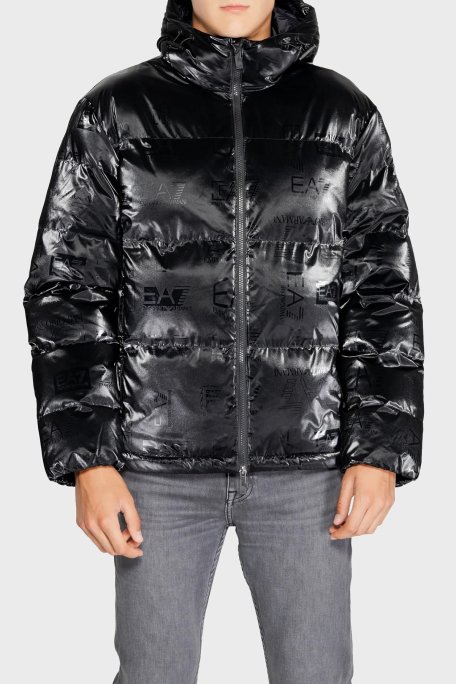 EA7 Regular Fit Parlak Görünümlü Kapüşonlu Şişme Erkek Mont 6DPB34 PNHMZ 1200 SİYAH - 2