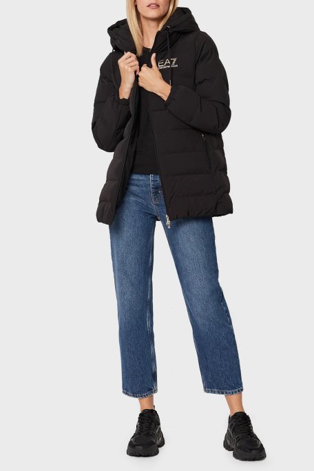 EA7 Regular Fit Rüzgar ve Isı Kaybı Korumalı Çıkarılabilir Kapüşonlu Uzun Bayan Mont 6LTK09 TN5VZ 0200 SİYAH - 2