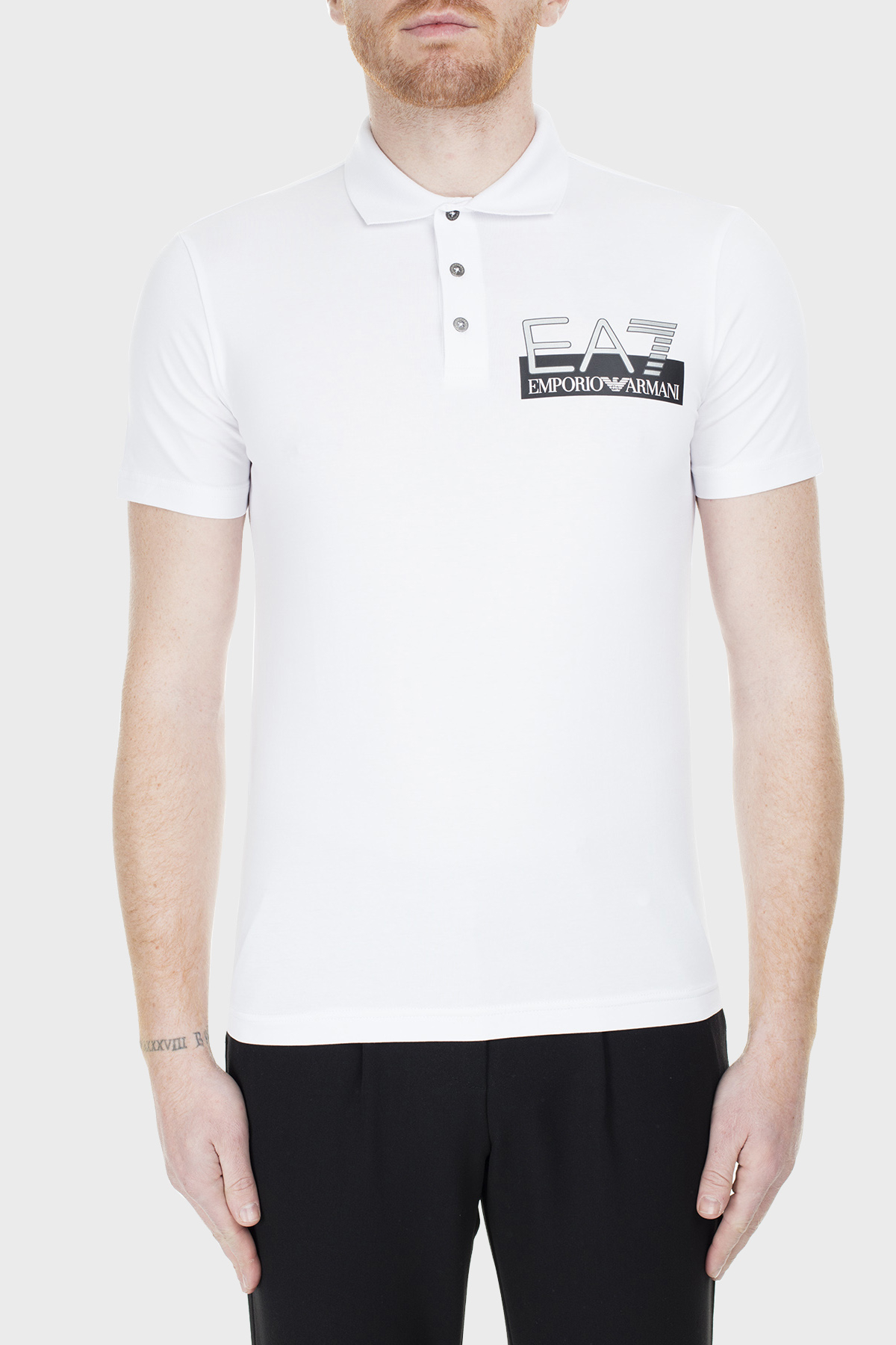 EA7 Regular Fit T Shirt Erkek Polo S 6GPF16 PJ03Z 1100 BEYAZ