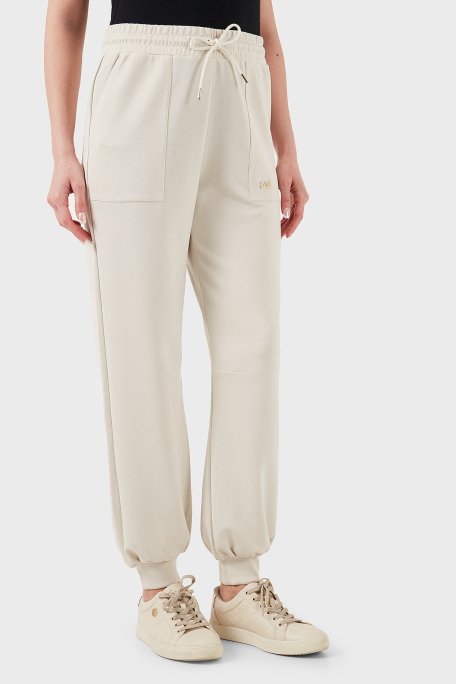 EA7 Streç Modal Karışımlı Relaxed Fit Yüksek Bel Ribanalı Paça Jogger Bayan Pantolon 7W000193 AF12643 U1112 BEJ - 1
