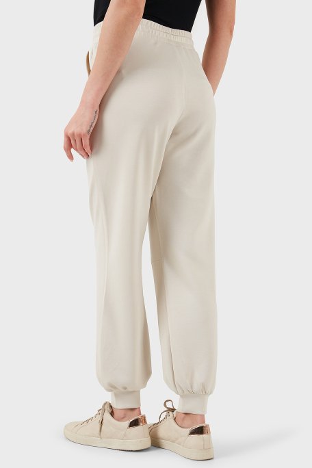 EA7 Streç Modal Karışımlı Relaxed Fit Yüksek Bel Ribanalı Paça Jogger Bayan Pantolon 7W000193 AF12643 U1112 BEJ - 6