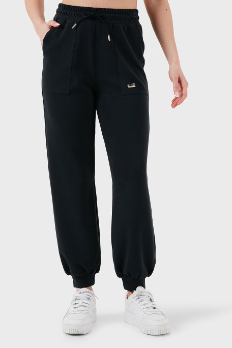 EA7 Streç Modal Karışımlı Relaxed Fit Yüksek Bel Ribanalı Paça Jogger Bayan Pantolon 7W000193 AF12643 UC001 SİYAH - 1