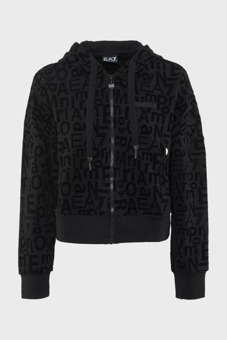 EA7 Streç Pamuklu Logo Baskılı Relaxed Fit Kapüşonlu Crop Bayan Sweat 7W000007 AF10195 UC001 SİYAH - 4