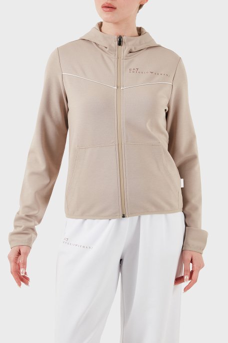 EA7 Streç Pamuklu Regular Fit Kapüşonlu Bayan Sweat 7W000278 AF12501 U6155 BEJ - 1