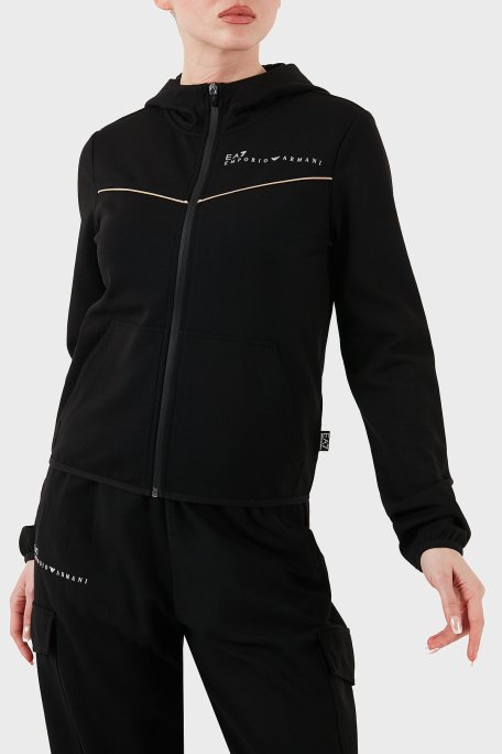 EA7 Streç Pamuklu Regular Fit Kapüşonlu Bayan Sweat 7W000278 AF12501 UC001 SİYAH - 1