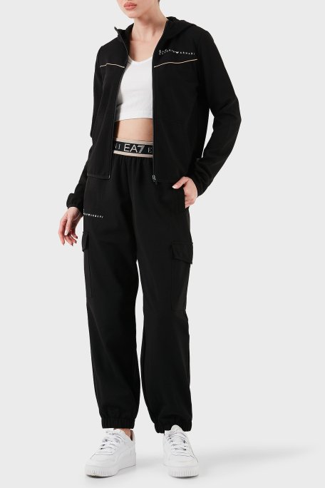 EA7 Streç Pamuklu Regular Fit Kapüşonlu Bayan Sweat 7W000278 AF12501 UC001 SİYAH - 2
